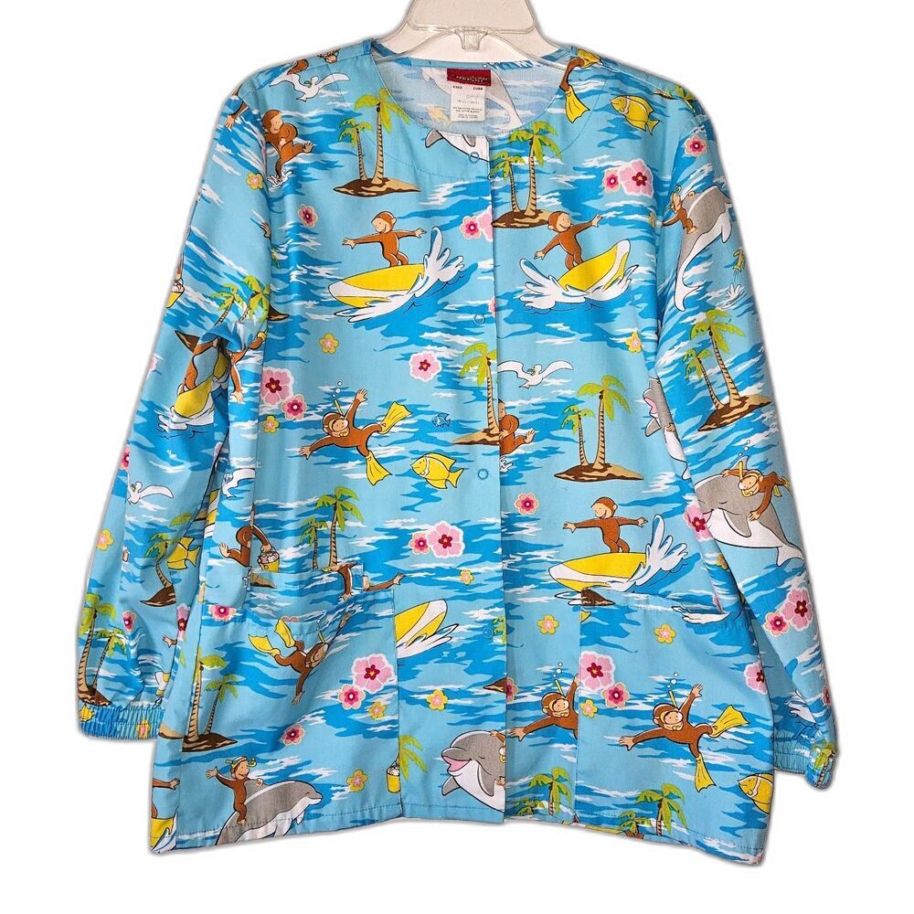 CURIOUS GEORGE Pediatric Snap Front Scrub Top Ocean Swimming